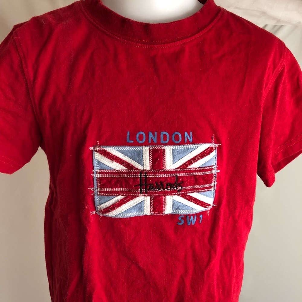 Harrods Union Jack flag red multicolor short sleeve t-shirt - Picture 1 of 3